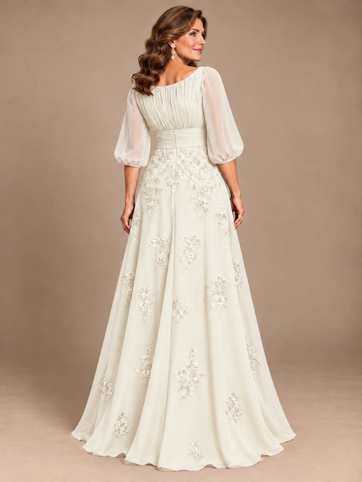 A-Line Mother of the Bride Dress with Sheer Puff Sleeves