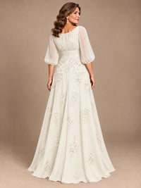A-Line Mother of the Bride Dress with Sheer Puff Sleeves