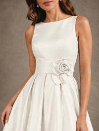 Tea-Length Satin Mother of the Bride Dress with 3D Flower Detail