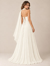 Sweetheart Neckline Pleated Prom Dress Strapless A-line Formal Dress with Flowy Scarf