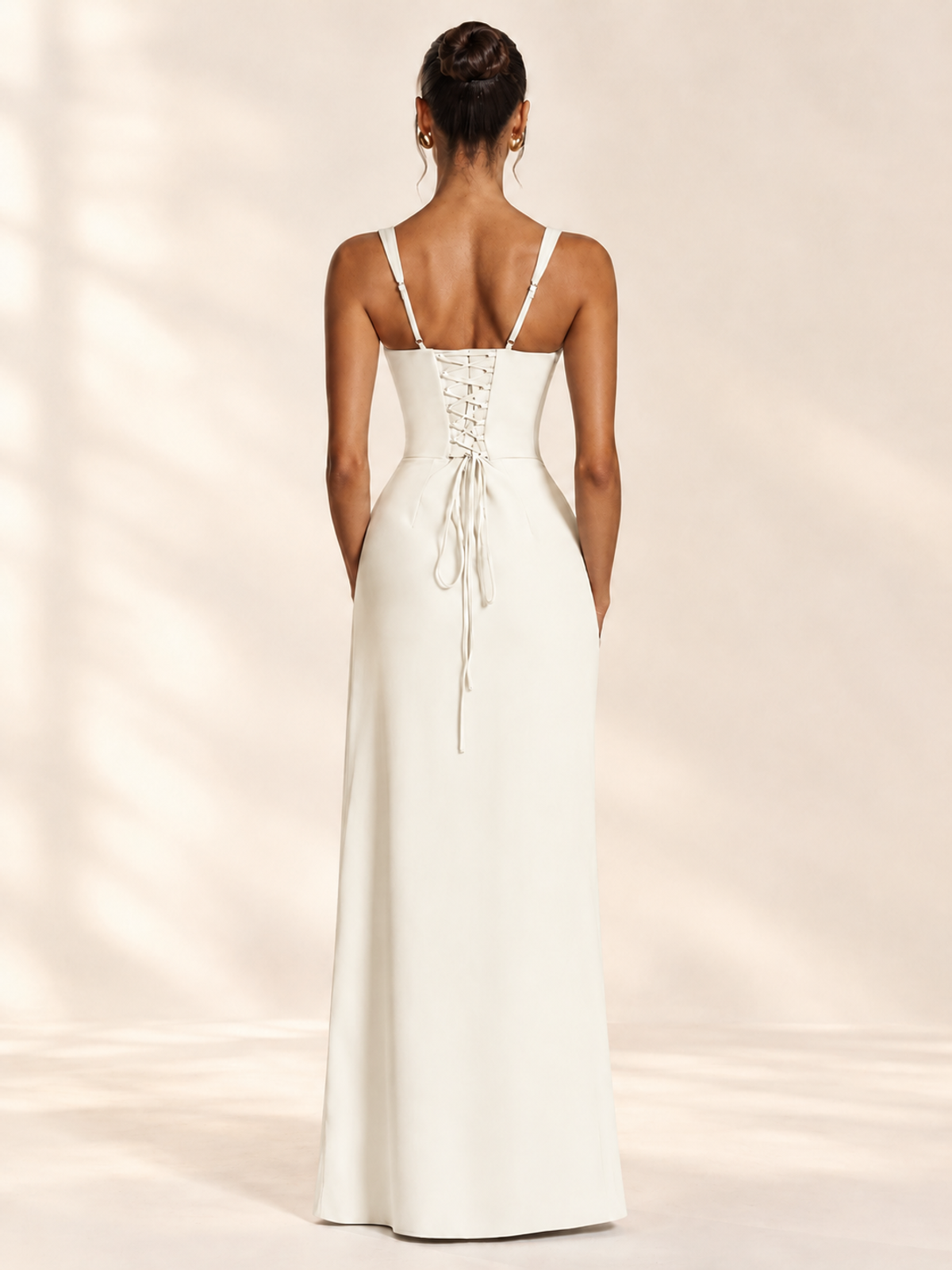 Square Neck Satin Sleeveless Ruched Prom Dress with High Slit
