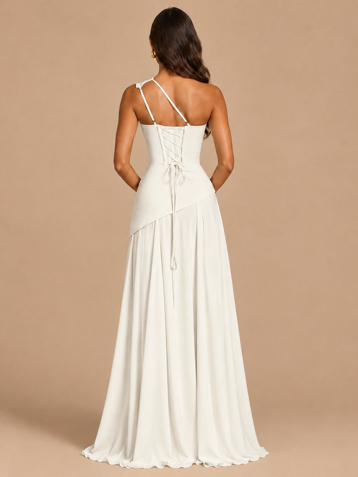 One Shoulder Prom Dress A-line Ruched Women Wedding Formal Gowns