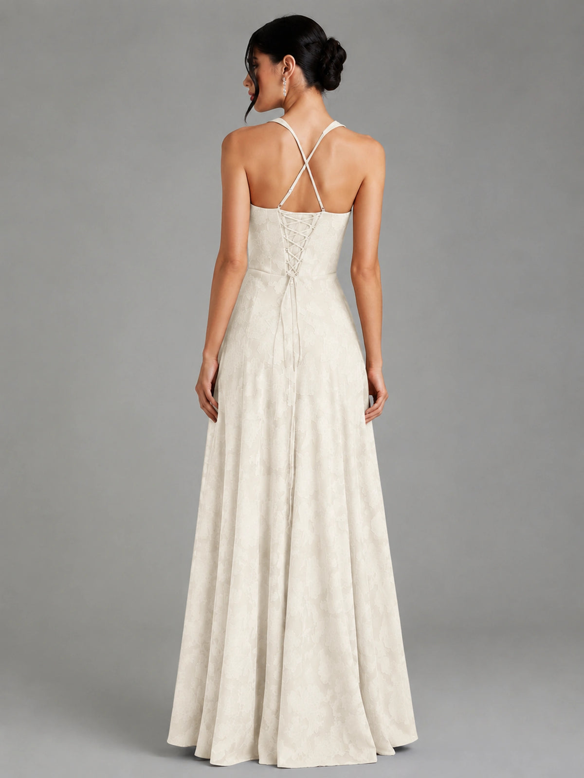A-Line Halter Floral Chiffon Maxi Dress