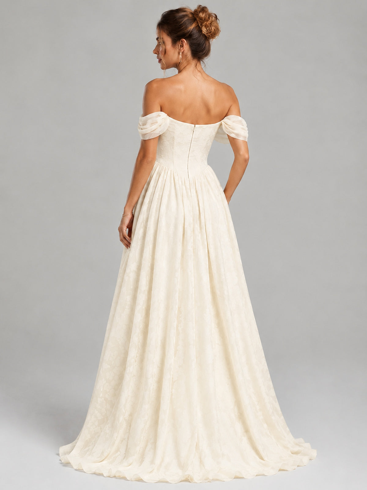 Off Shoulder Jacquard A-Line Maxi Dress