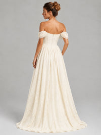 Off Shoulder Jacquard A-Line Maxi Dress