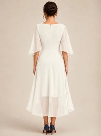 Cowl Neck Ruched Chiffon Mother of the Bride Dresses with Flutter Sleeves