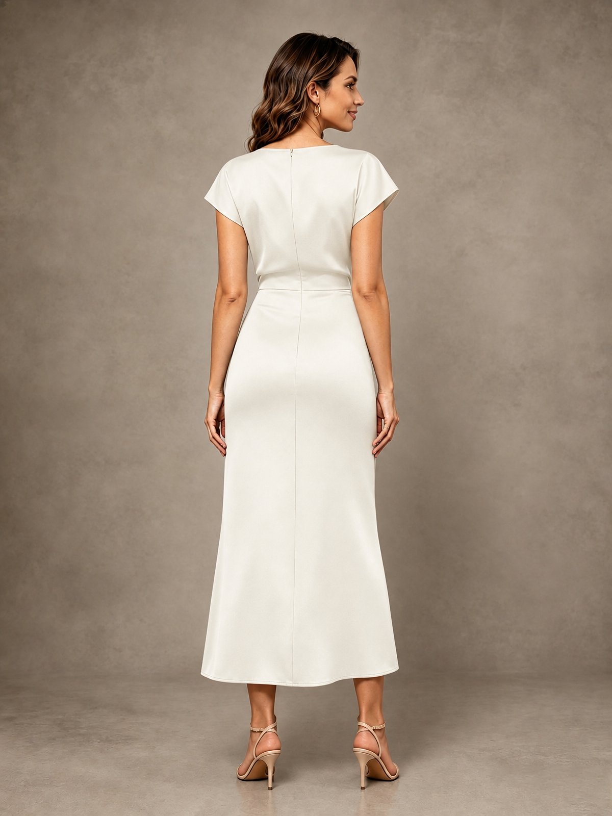 Cowl Neck Satin Mother of the Bride Dress with Ruched Waist