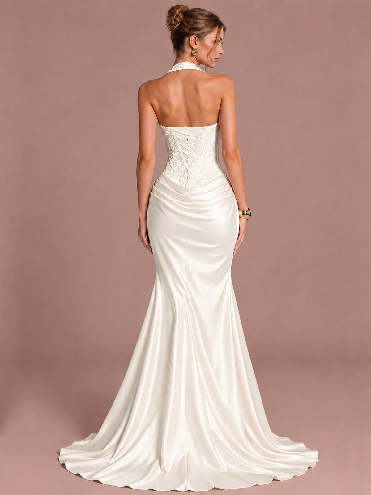 Sparkling Halter Corset Satin Mermaid Prom Dress