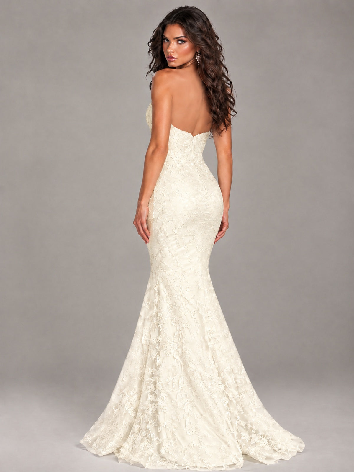 Strapless Corset Mermaid Prom Dress Lace Appliqué Formal Gown