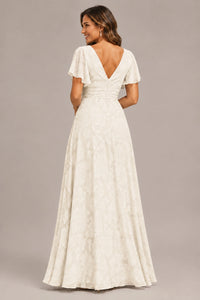 Jovellee Floral Chiffon A-Line Mother of the Bride Dress with Flutter Sleeves