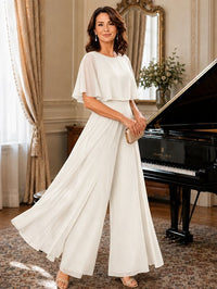 Chiffon Mother of the Bride Jumpsuit with Layered Cape Sleeves