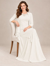 Dusty Blue Two-Piece Chiffon Mother of the Bride Dress with Jacket