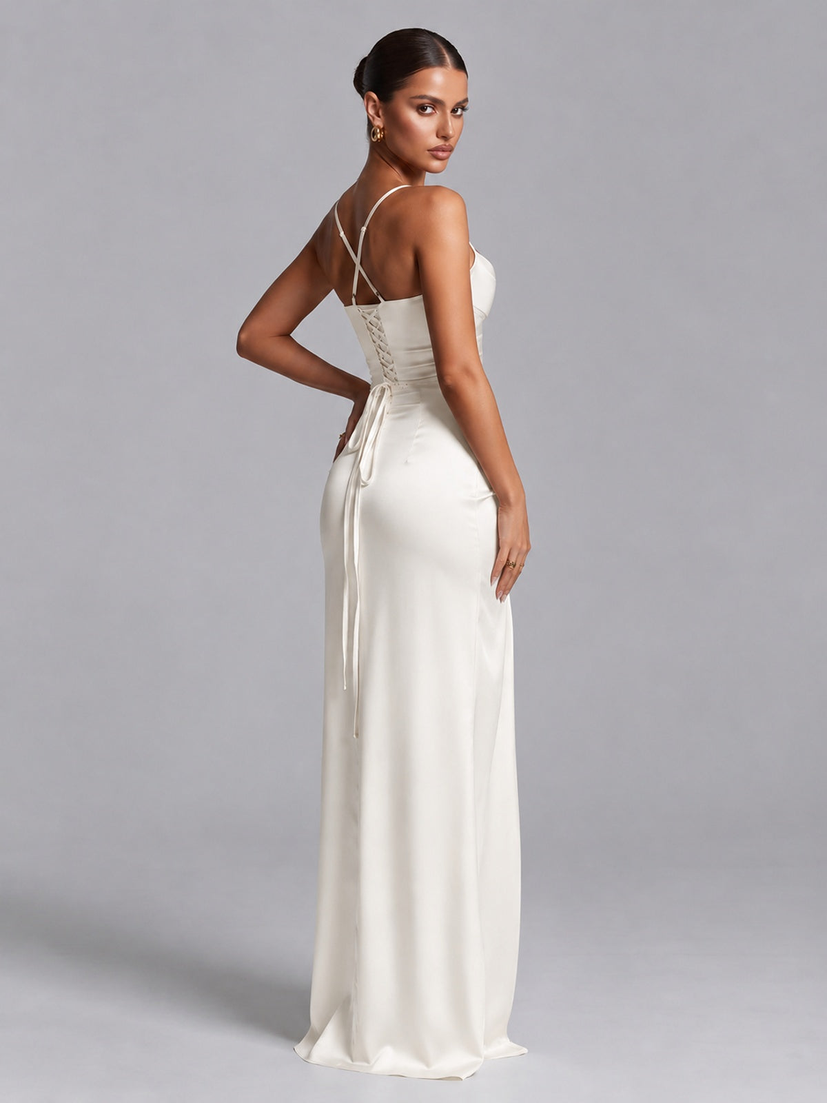 Square Neck Satin Long Prom Dress with Ruffles