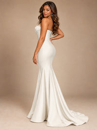 Red Strapless Satin Mermaid Prom Dress with Corset Bodice