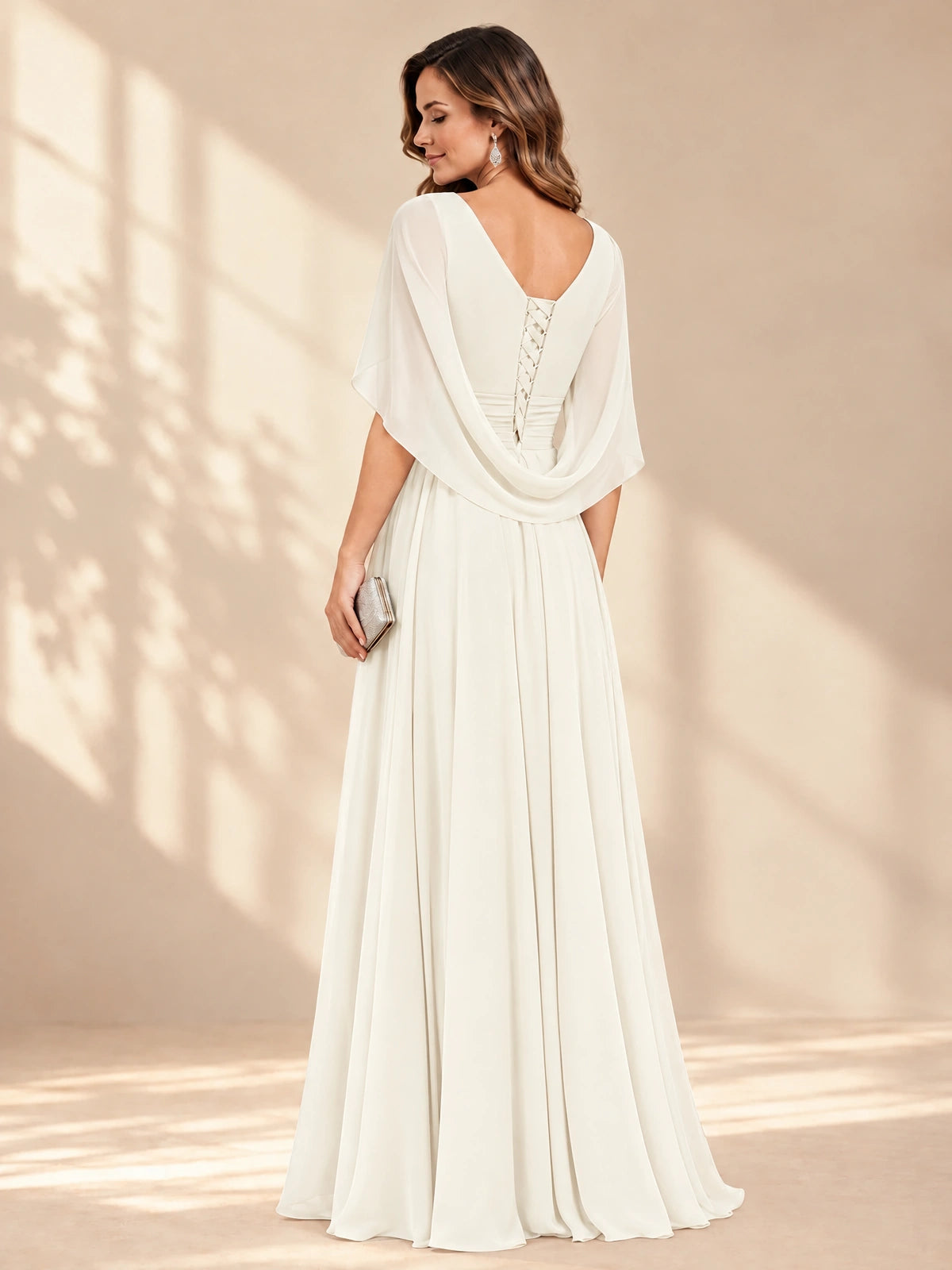 Ruched V Neck Mother of The Bride Dresses with Shawls Appliques and Cap Sleeves