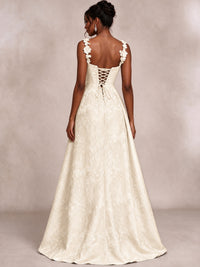 Light Blue 3D Floral Jacquard Prom Dress with Detachable Overskirt Corset Gown