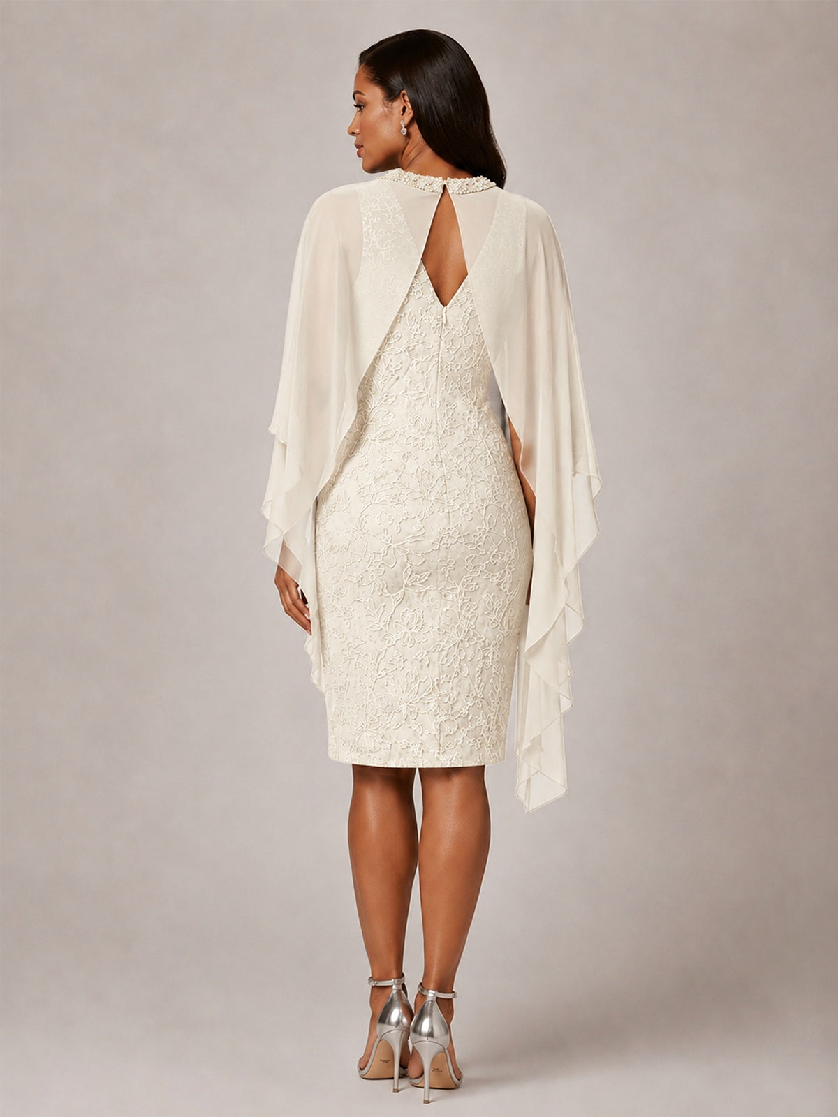 Floral Sheath Mother of the Bride Dress with Cape Overlay