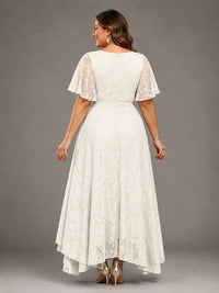 Jacquard Chiffon A-Line V-Neck High-Low Mother of the Bride Dress