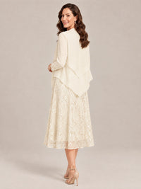 Tea Length Sequin Lace Mother of the Bride Dress with Chiffon Jacket
