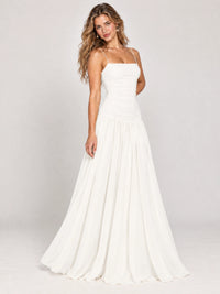 Butter Yellow Ruched Spaghetti Strap Drop-Waist Prom Dress