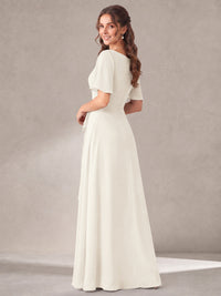 Scoop Neck A-line Chiffon Bridesmaid Dress with Flutter Sleeve & Belt