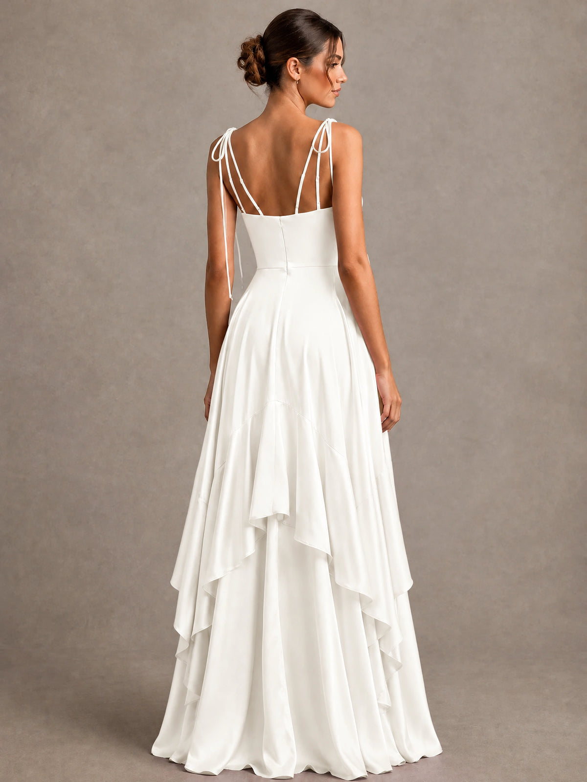 Lavender Satin V-Neck Ruffle Maxi Dress