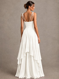 Lavender Satin V-Neck Ruffle Maxi Dress