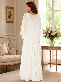 Elegant Chiffon Mother of the Bride Dress with Lace Applique and Cape Sleeves