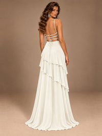 Sweetheart A-Line Ruffle Prom Dress with Spaghetti Straps