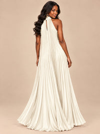 Rust Orange Pleated Halter Neck Maxi Dress
