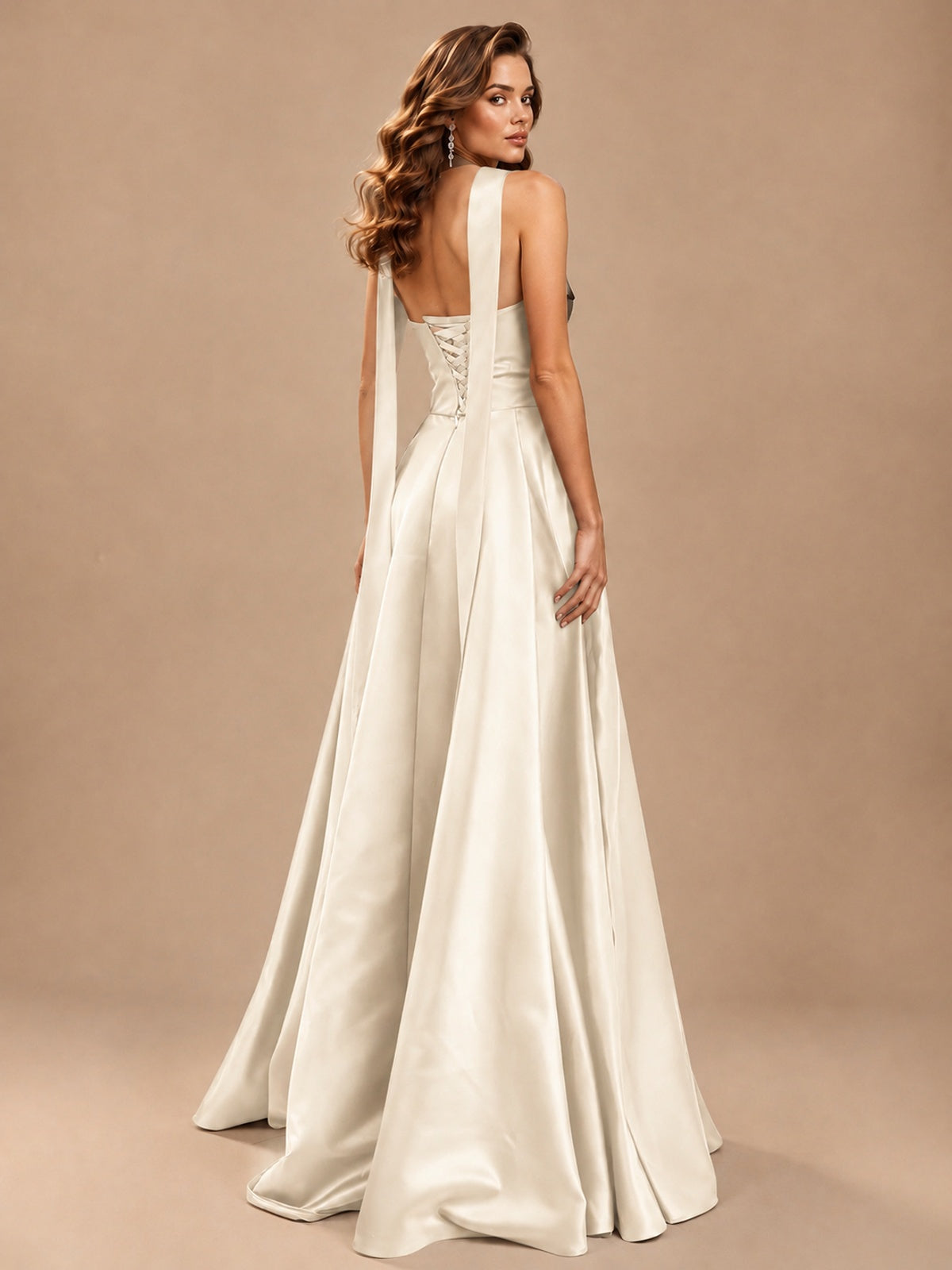 Strapless Prom Dress Side High Slit A-line Formal Dress with Scarf