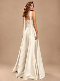 Strapless Prom Dress Side High Slit A-line Formal Dress with Scarf