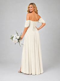 Off Shoulder Chiffon Bridesmaid Dress with Slit