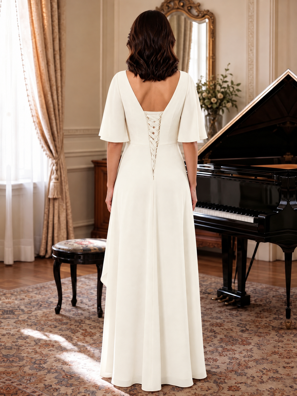 V-Neck Chiffon Lace Mother of the Bride Dresses