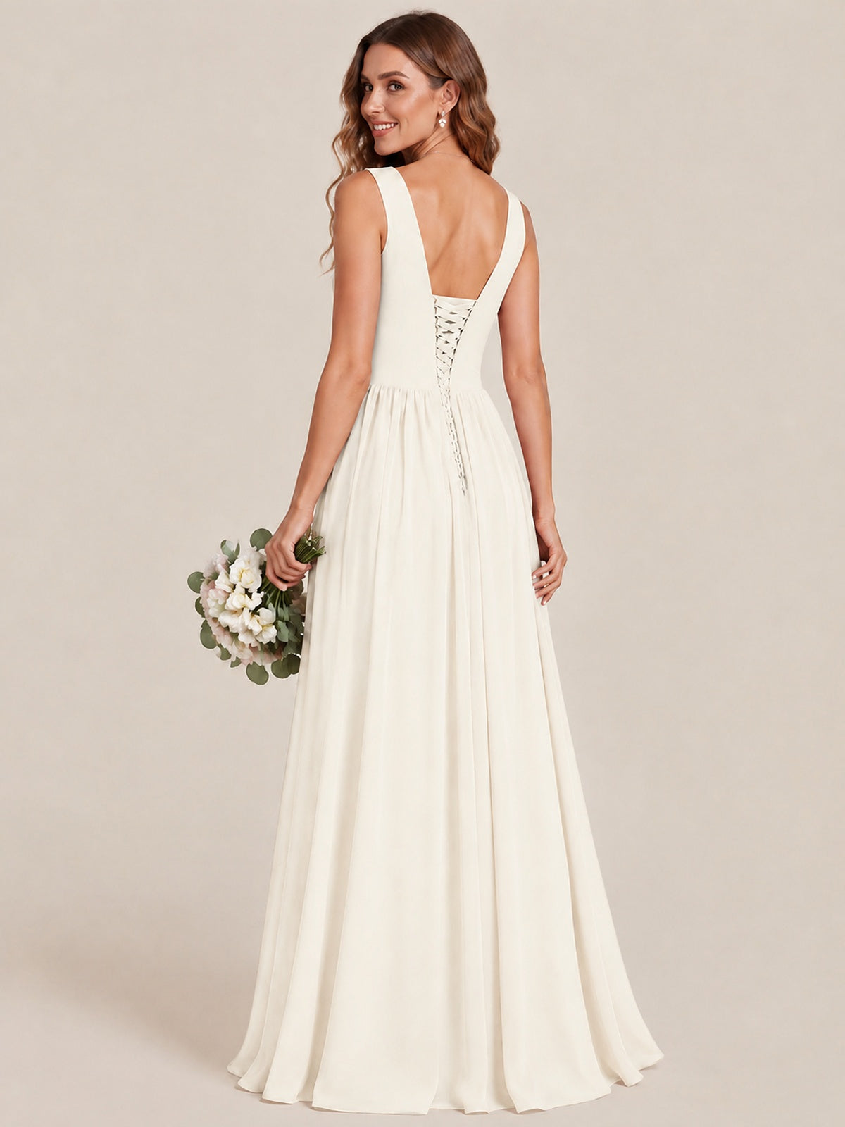 A-line Sleeveless Rucehd Chiffon Bridesmaid Dress with High Slit