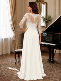 A-Line Chiffon Mother of the Bride Dress with Floral Applique 3/4 Sleeves