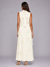 3D Floral Applique High Neck Prom Maxi Dress