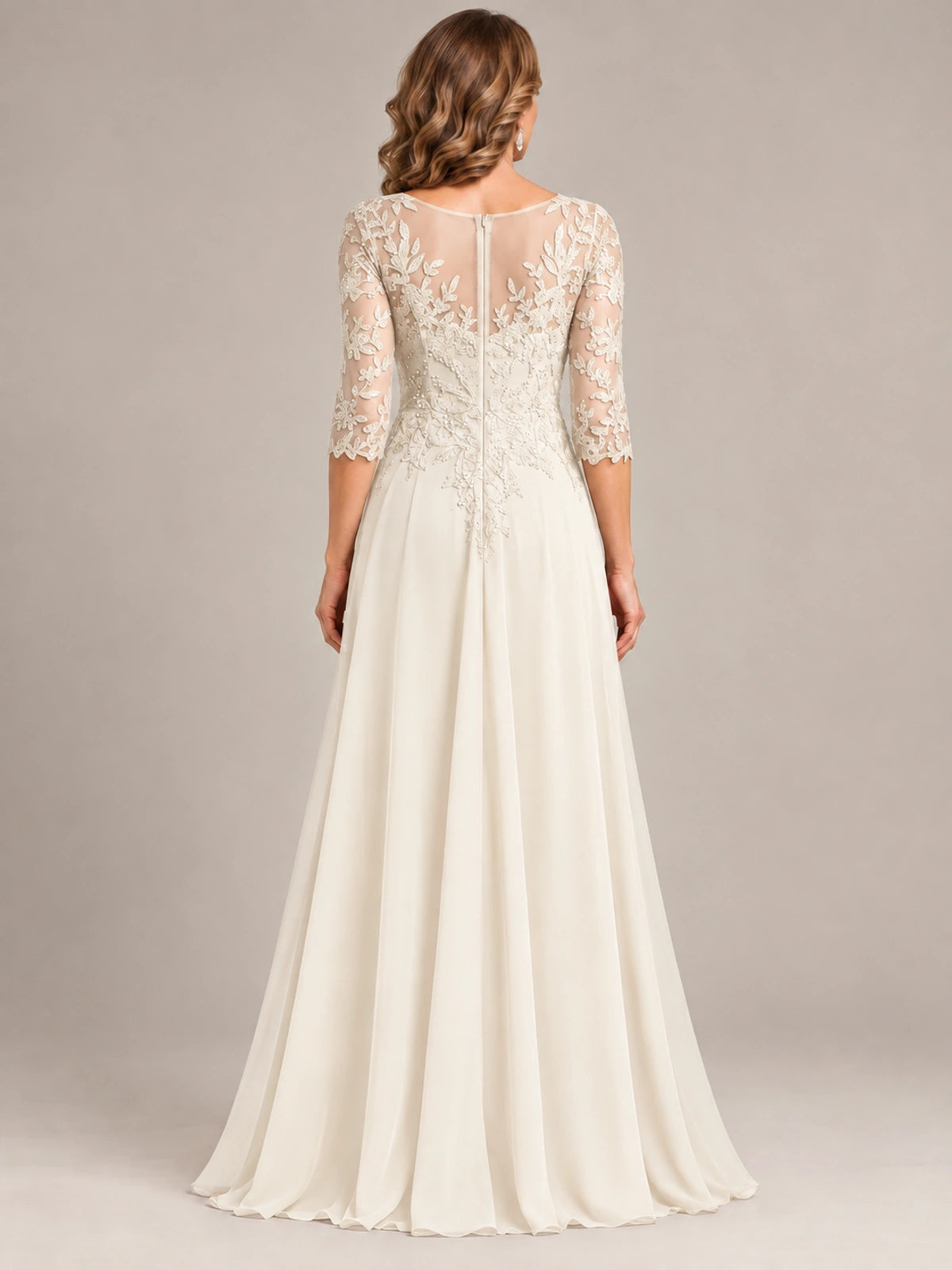 Sequin Lace A-Line Mother of the Bride Dress with 3/4 Sleeves