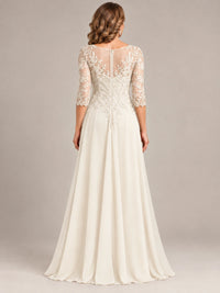 Sequin Lace A-Line Mother of the Bride Dress with 3/4 Sleeves