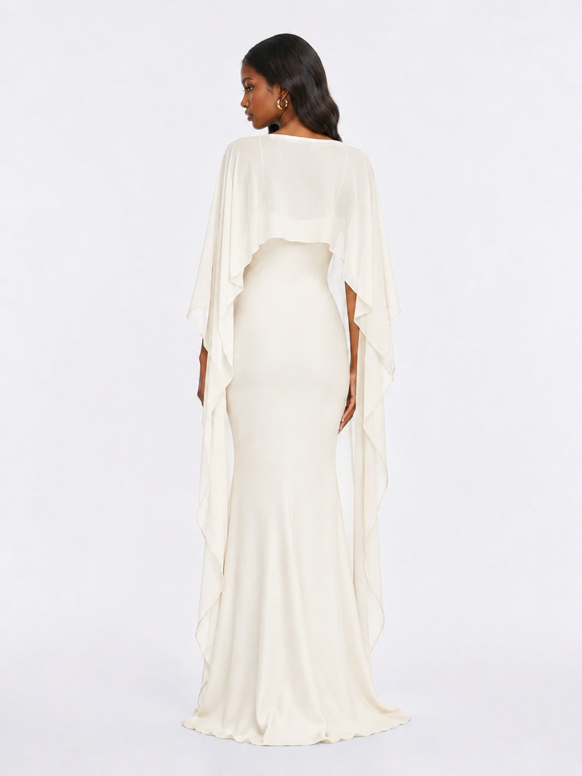Satin Cape Prom Dresses Meramid Maxi Dress