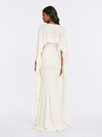 Satin Cape Prom Dresses Meramid Maxi Dress