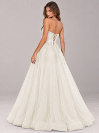 Strapless Sweetheart Beaded Corset Glitter Tulle Ball Gown Prom Dress