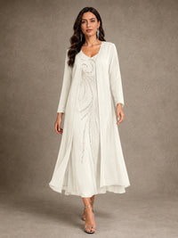 Sequin Chiffon Mother of the Bride Dress with Jacket