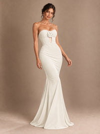 Emerald Green Strapless Mermaid Prom Dress with 3D Rose & Keyhole Cutout