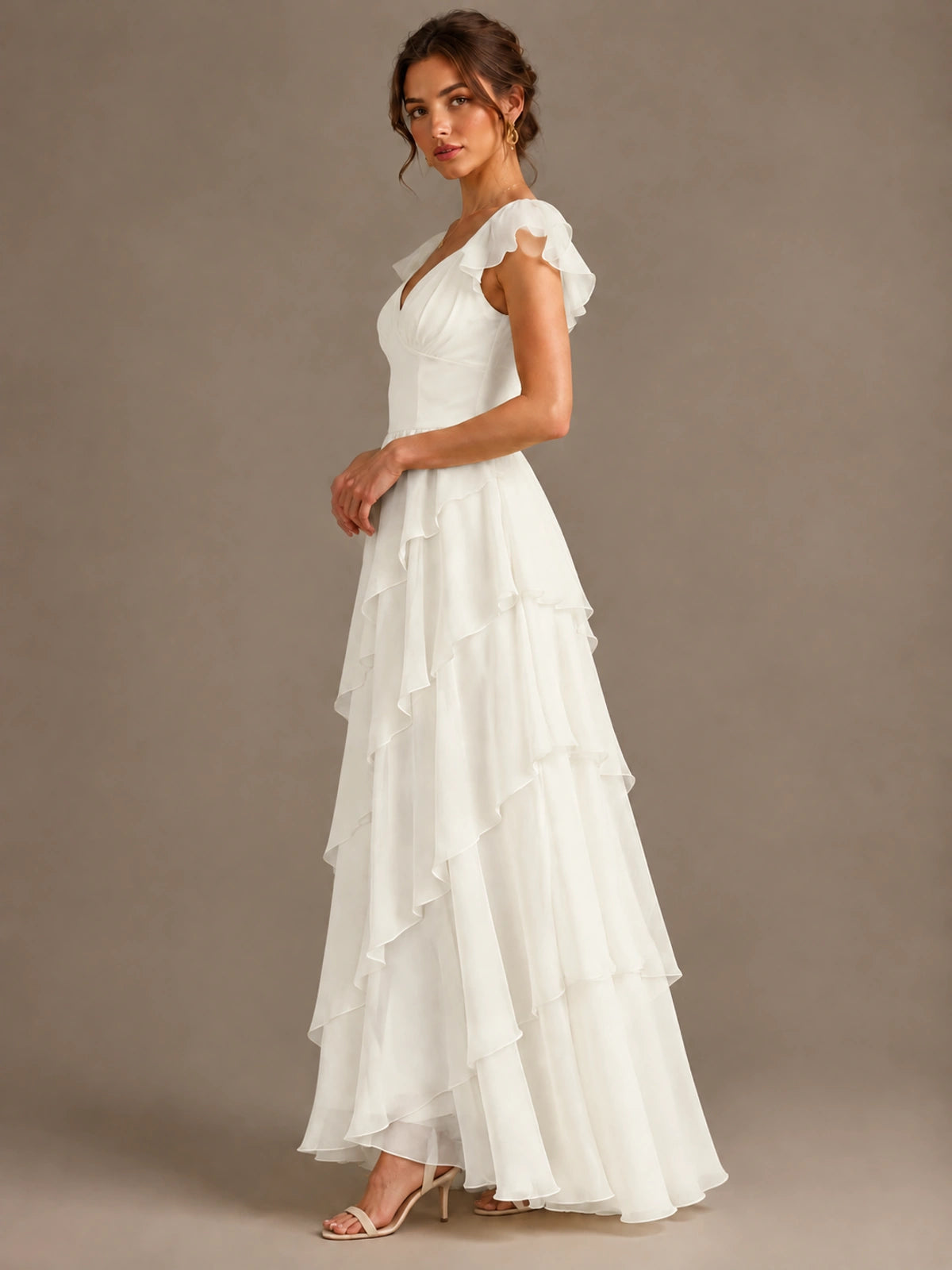 Ruffle Tiered V Neck Maxi Dress