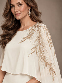 Elegant Chiffon Cape Sleeve Beaded Mother of the Bride Dress