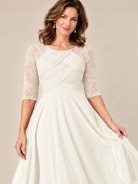 Tea-Length Mother of the Bride Dress with Lace 3/4 Sleeves