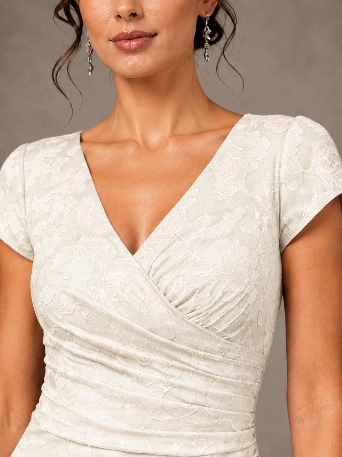 V-Neck Floral Jacquard Mother of the Bride Dress with Slit