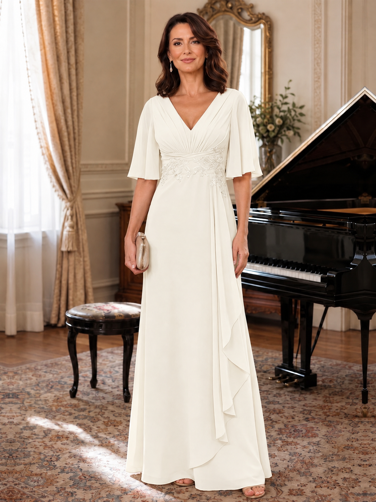 V-Neck Chiffon Lace Mother of the Bride Dresses