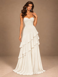 Sweetheart A-Line Ruffle Prom Dress with Spaghetti Straps